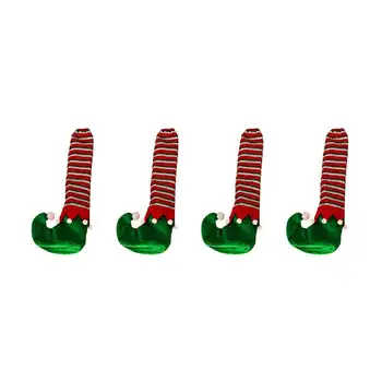 

4pcs Christmas Decorations Striped Elf Table Leg Cover Chair Cover Floor Protector Pads Pipe Plugs Furniture Leveling Feet