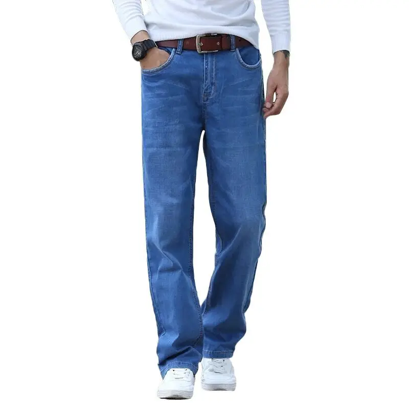 Pantalones vaqueros holgados informales para hombre, ropa de marca de alta calidad, cómodos, de algodón, 40, 42 y 44, primavera y verano, 2021