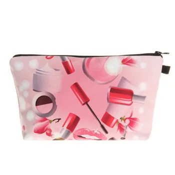 

Portable Travel Organizer 3D Cosmetics Pattern Prints Waterproof Makeup Bag Lovely Women Phone Pencil Coin Storage Case