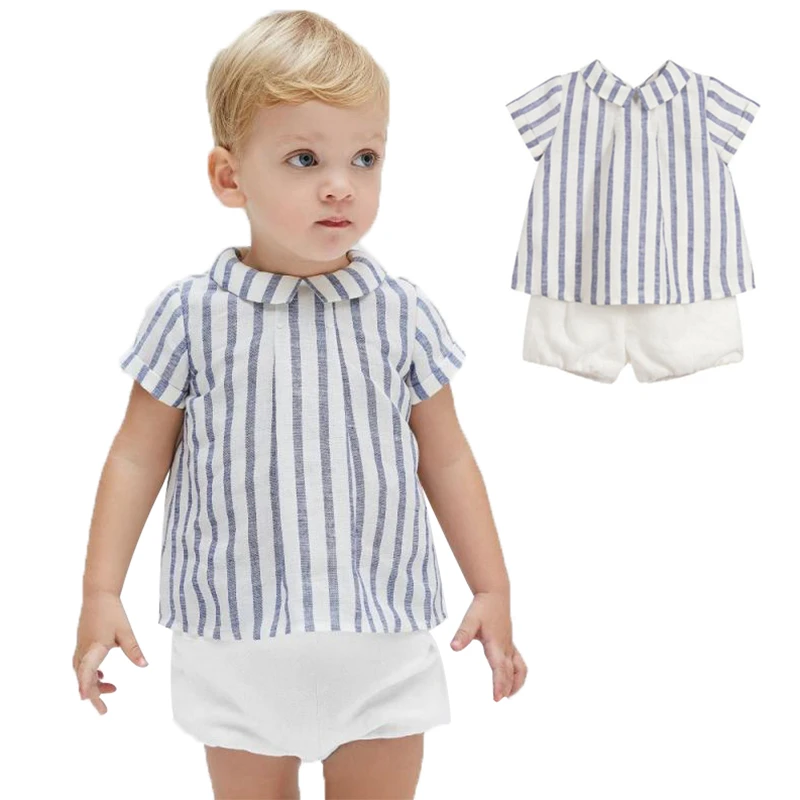 Conjuntos de ropa española para niños pequeños, traje de cumpleaños para bebés, Pantalón corto con manga para recién nacidos, Camisa + Pantalones cortos blancos, ropa informal infantil de verano|set de -