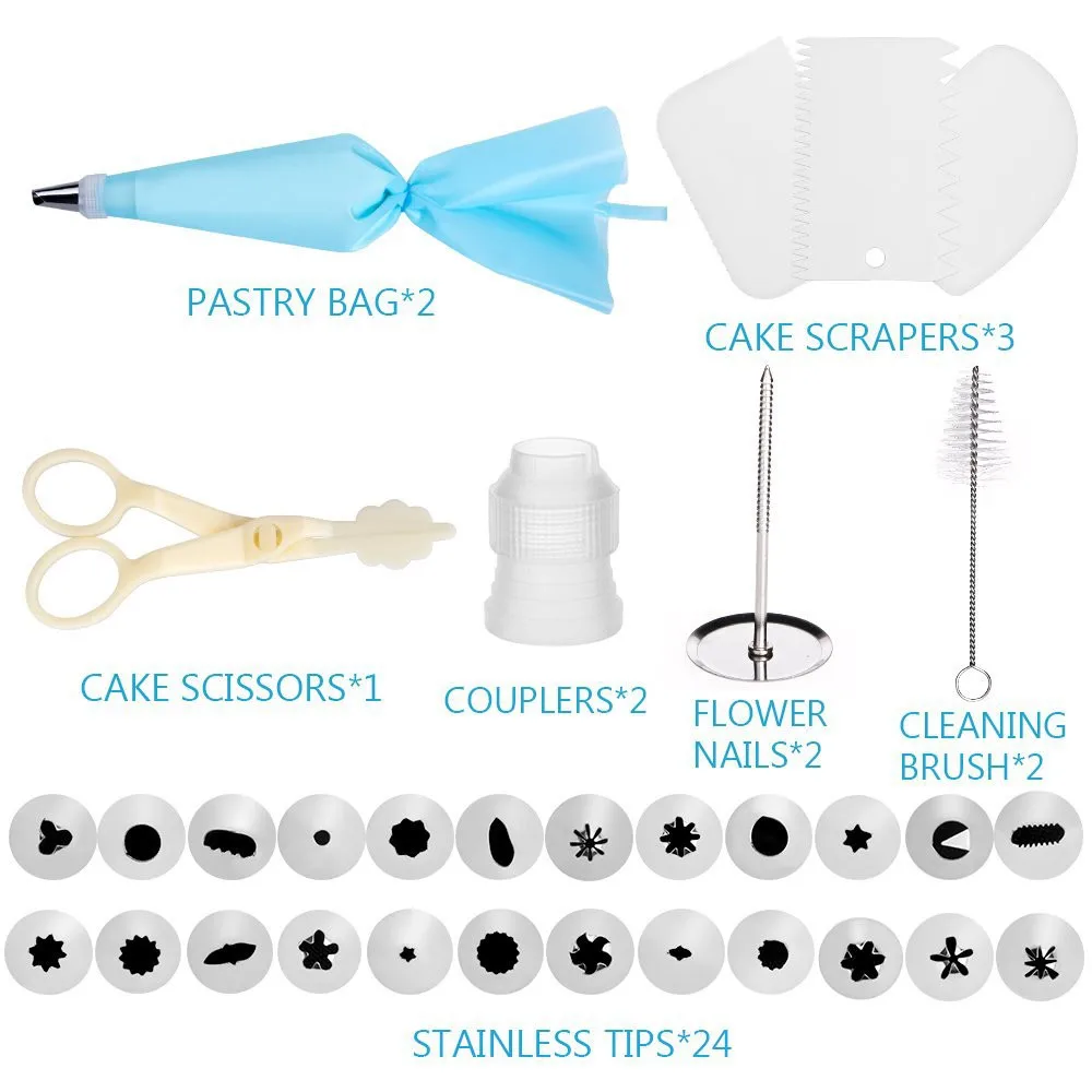 36 PCS Multi-function Cake Decorating Kit Cake Turntable Set Pastry Tube Fondant Tool Kitchen Dessert Baking Pastry Supplies