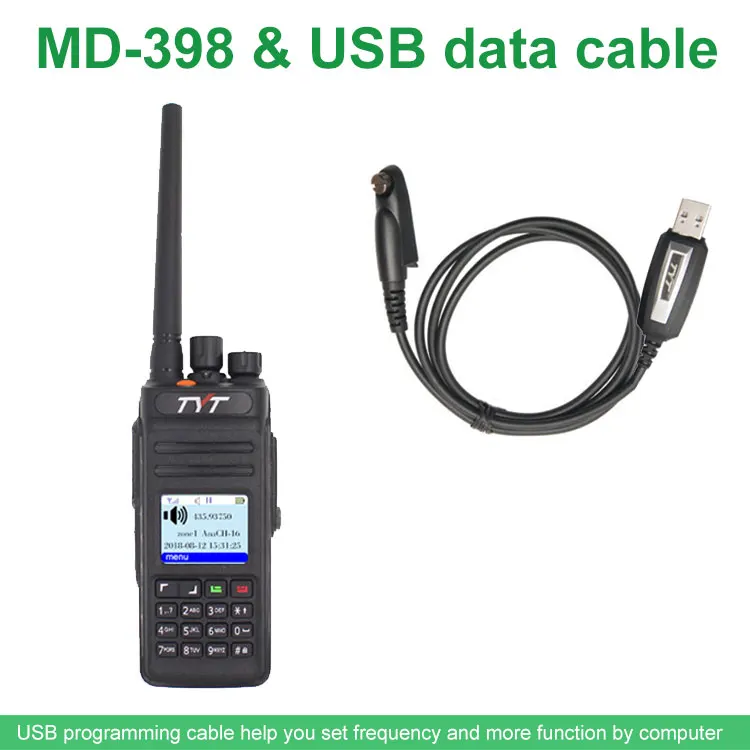 TYT MD-398 DMR радиостанция IP67 Водонепроницаемый 136-174 МГц 10 Вт рация с GPS встроенный 2800 мАч радиоприемник - Цвет: Add USB Cable