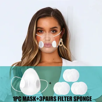 

Adult Transparent Mask With Filter Sponge Visible Expression Lip Visible Mouth Mask Reusable Face Mask Causal Breathable Mask