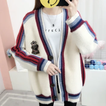 

Cardigan Feminino Imitated Mink In The Cardigan Is Fairy Brim Joker 2019 New Sweater Female Qiu Dong Thickening Knitting Coat