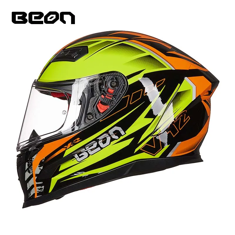 ECE Сертификация BEON Полный лицевой мото rcycle шлем для мужчин и женщин, Мото Кросс Электрический велосипед Скутер защитные шлемы M L XL - Цвет: angel orange