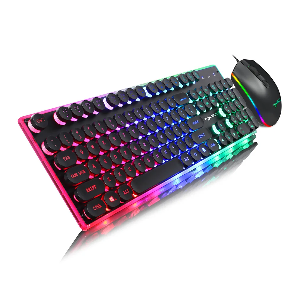 HXSJ V300Y игровая клавиатура с разноцветной подсветкой мышь RGB светящаяся USB
