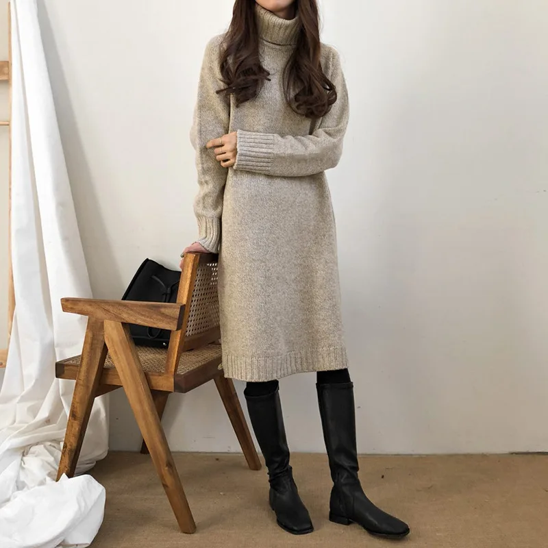 

Spring And Autumn New Style High Collar Mid-length Base Long Sleeve Yarn Dress Sweater Dress