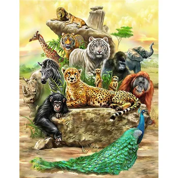 

Animal Family 5D Diamond Embroidery Cross Stitch Full Square Diamond Painting Animal African Elephant Giraffe Lion Home Decor