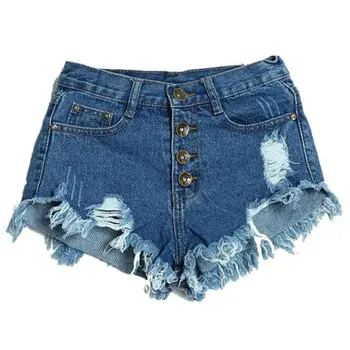 

2017 Summer Sexy Women's Irregular High Waisted Shorts Slim Fit Denim Jeans Shorts Worn Loose Burr Hole Jeans Femme 7644 1