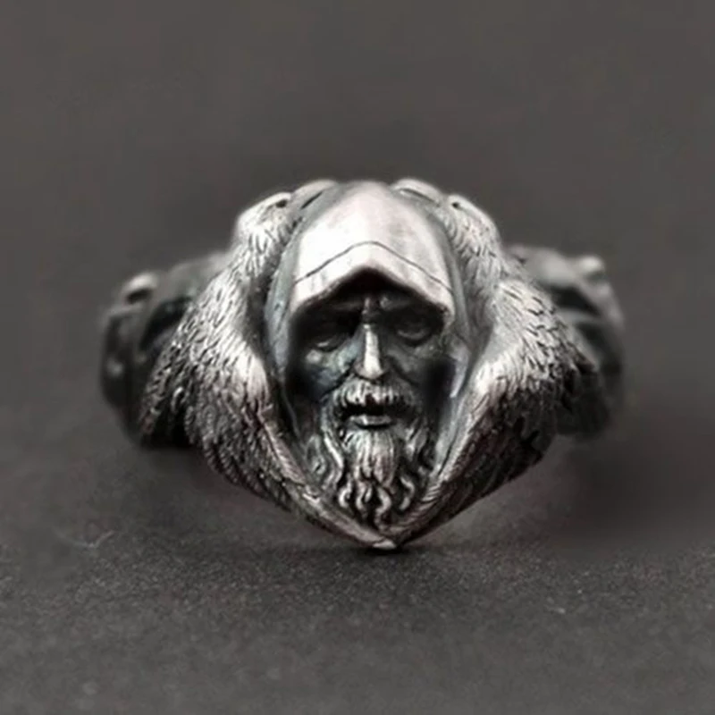 

Retro Style Nordic Mythology Odin Raven Silver Rings For Mens Viking Wolf Ring Scandinavian Amulet Jewelry