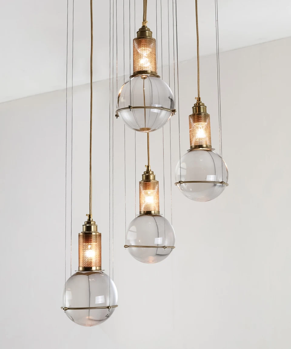American LED Crystal Ball Pendant Lights Lighting Nordic Retro Cafe Bar Living Room Lamp Restaurant Bedroom Decor Light Fixtures