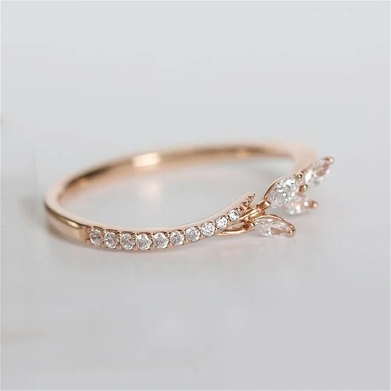 Flowers Ring Plating Rose Gold Silver Color Micro Cubic Zirconia Tail Ring Women's Jewelry Accessories