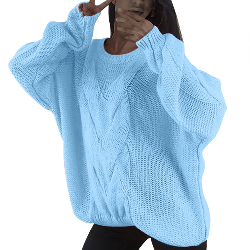 Повседневный вязаный свитер Женский Уличная С v-образным вырезом длинный рукав пуловеры свободное однотонное пальто осень зима модный женский свитер# g3 - Цвет: Небесно-голубой