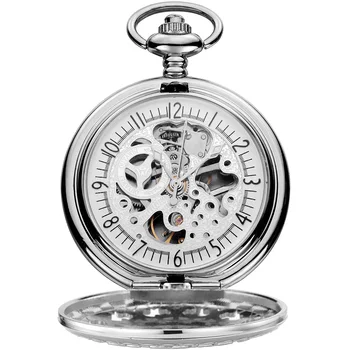 

New Sliver Case Men's Watch Hand Wind Mechanical Pocket Watch OYW-P09 With Pocket Chain