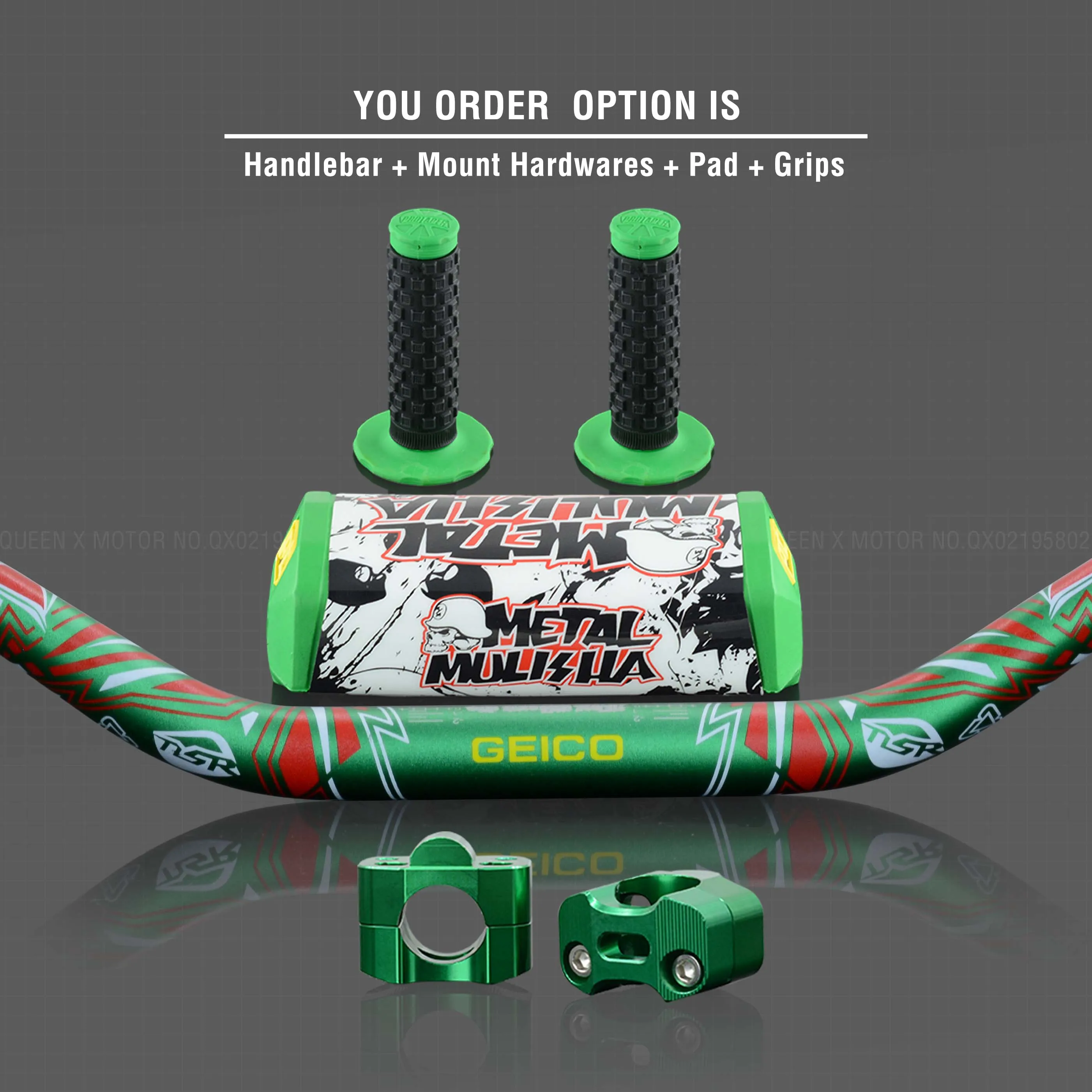 Руль для Pro Taper Pack Bar 1-1/" 6 дней Fatbar Колодки Ручки Pit Pro Racing Dirt Pit Bike мотоцикл с адаптер cnc - Цвет: Green Full Kit