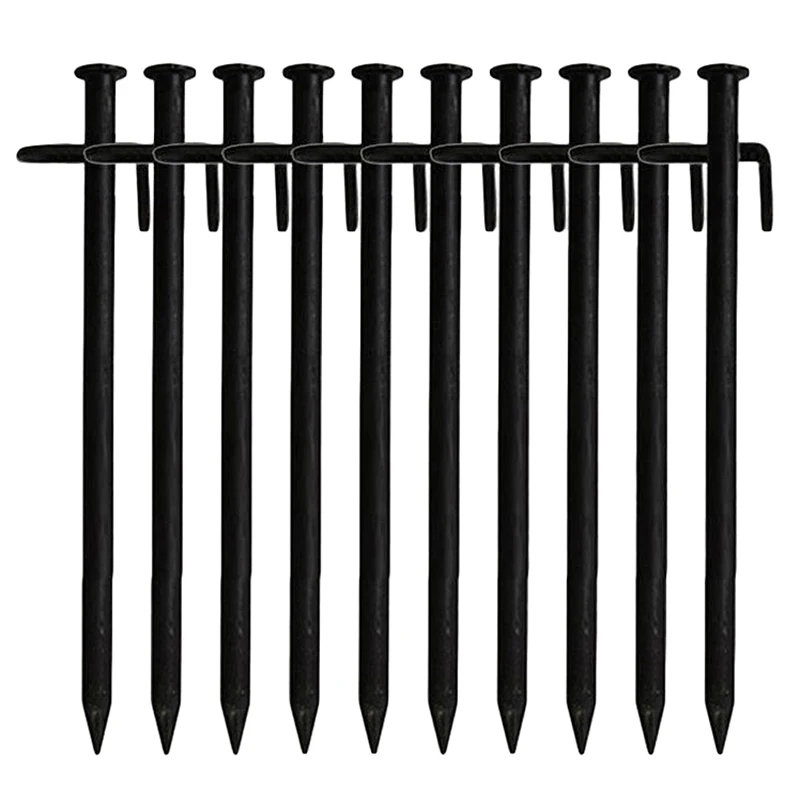 

ABUO-10 Pcs Heavy Duty Black Steel Metal Tent Nail Camping Stakes Pegs Ground Nail