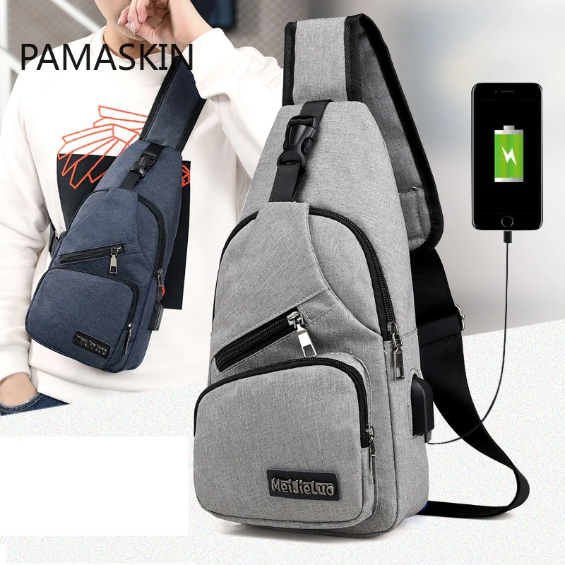 

2020 New Men Anti -Theft Chest Bag Male Shoulder Bags USB Charging Crossbody Bags School Summer Short Trip Messengers Bag