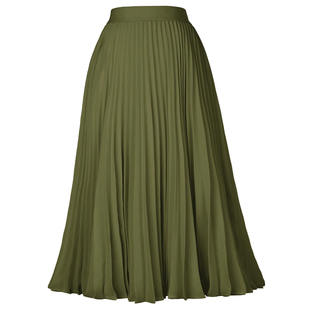 Army Green Kate Kasin модная женская плиссированная однотонная длинная эластичная юбка с высокой талией, винтажные Элегантные повседневные вечерние длинные юбки для девушек - Цвет: Army Green