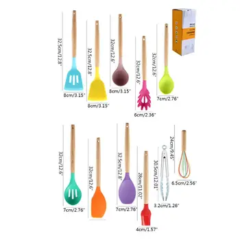 

12pcs Silicone Kitchen Utensils Set with Wooden Handle Spatula Spoon Tongs Tool X7YD