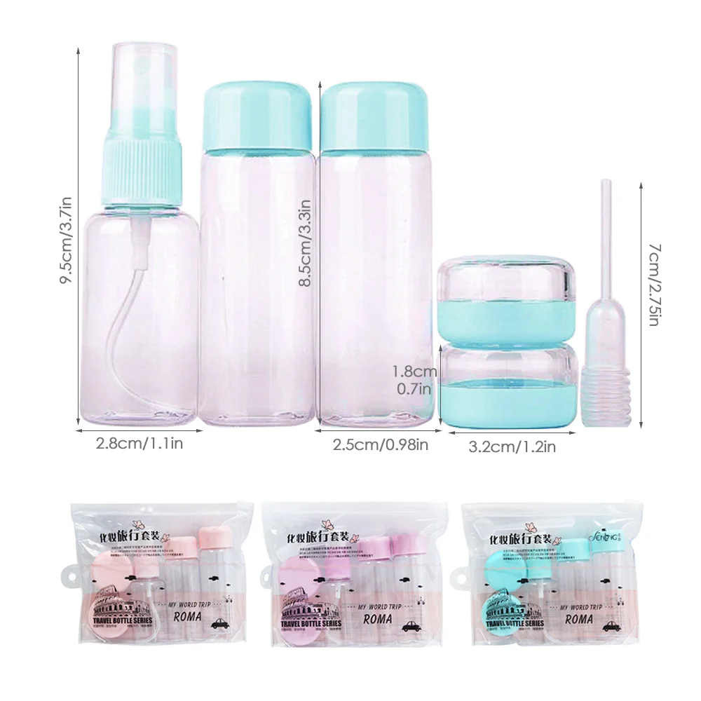 7Pcs/set Portable Travel Mini Cosmetic Bottle Spray Bottle Liquid Containers Empty Jar Refillable Perfume Cream Cosmetic Bottles - Цвет: Lake Blue