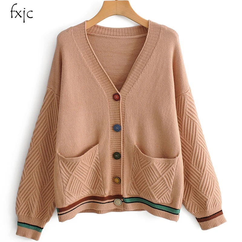 

Women's new college style autumn and winter V-neck long-sleeved students loose knit cardigan coat sweater 2019 women's sweater