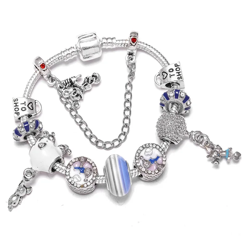 Boosbiy Dropshipping Cute Mickey Minnie Charm Bracelet For Women Kids With Silver Snake Chain Brand Bracelet Christmas Jewelry - Окраска металла: 28