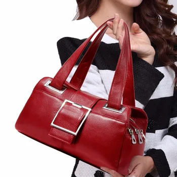 

2019 New European and American Style Leather Handbag Handbag Fashion Pillow Bag Middle Aged Women's Shoulder Bag