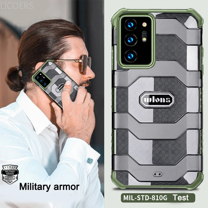 Military Armor Case for Samsung Galaxy S21 Ultra Note 20 S20 Plus S20 FE Translucent Airbag Anti-slip Anti-fall Case Cover Funda