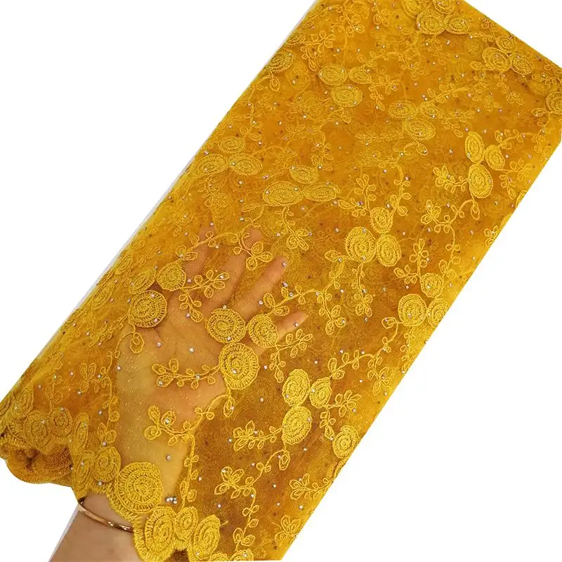 Yellow lace fabric Кофейно-коричневая африканская кружевная ткань высокое качество кружевная вышивка кружевная нигерийская кружевная ткань лучшие продажи продукции - Цвет: Yellow lace fabric