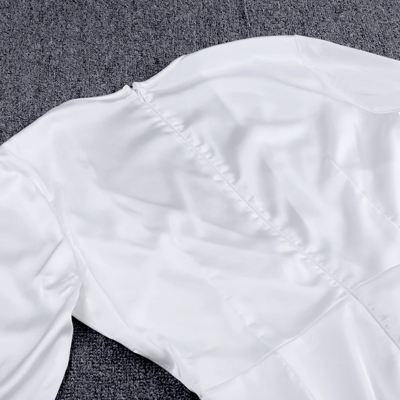 Белый V шеи с длинным рукавом Мини рукава Сплит мода Bodycon платье HI1030-White