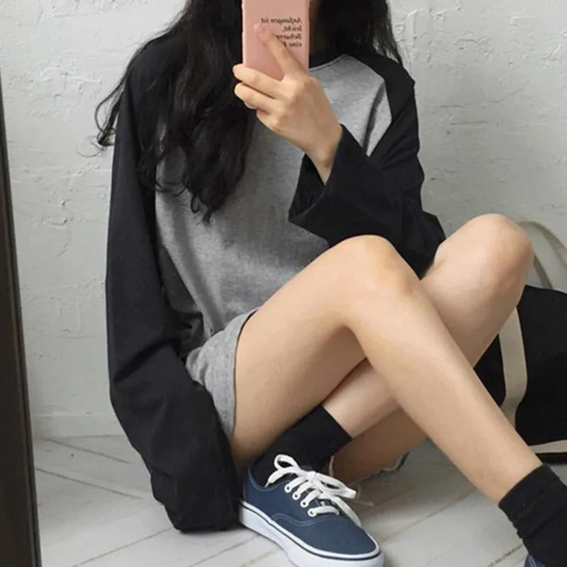 Women's T-shirts harajuku woman tshirts t shirt Long-Sleeved 2020 New Stitching Loose Clothes Wholesale WBX259 | Женская одежда