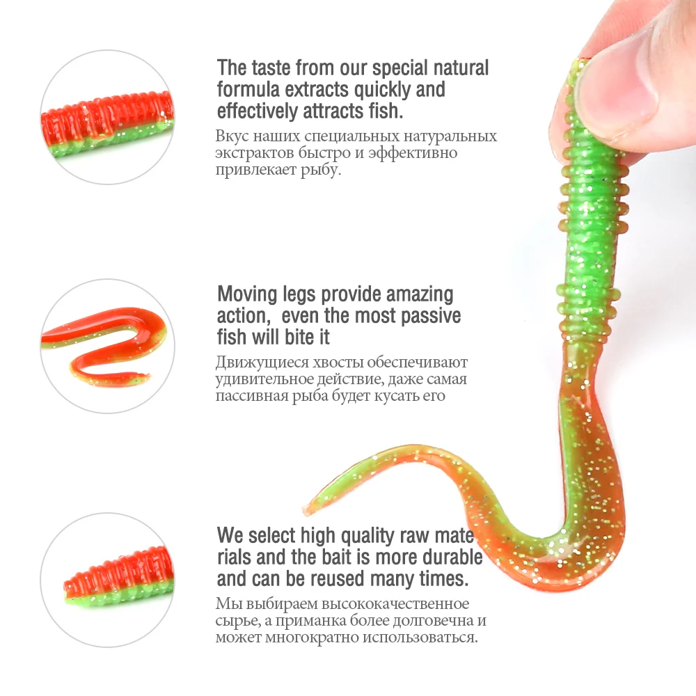 DONQL 10Pcs Silicone Soft Lures Worm Long Tail Fishing Bait Artificial Rubber Bass Saltwater Jig Swimbait Soft Lures With Hook1 (5)