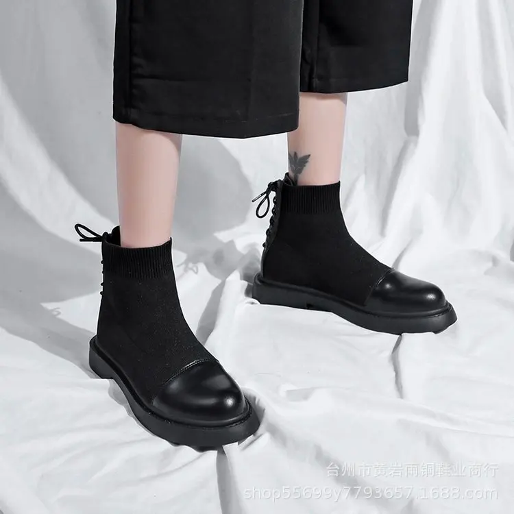 

2019 Autumn New Style Martin Boots Women's Tie-Back Comfortable Flat-Style Korean-style Breathable Women's Middle Boots