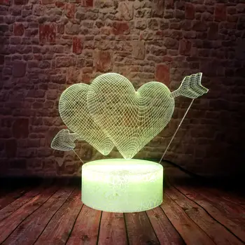 

Sweet Love Heart Model Juguete 3D Illusion LED Kids Nightlight Colorful Changing Light An arrow double heart Sleeping Toys