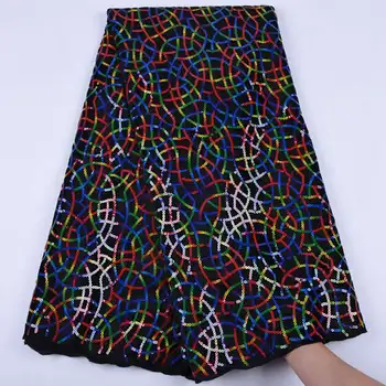 

New Sequin Lace Fabric African Black Cotton Lace Fabric With Sequins High Quality Velvet Lace Nigerian Black Lace Fabric S1693