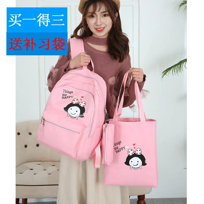 

New Style Canvas Three-piece Set Anime Cartoon GIRL'S Students Kit Backpack Send bu xi dai Pencil Case Backpack