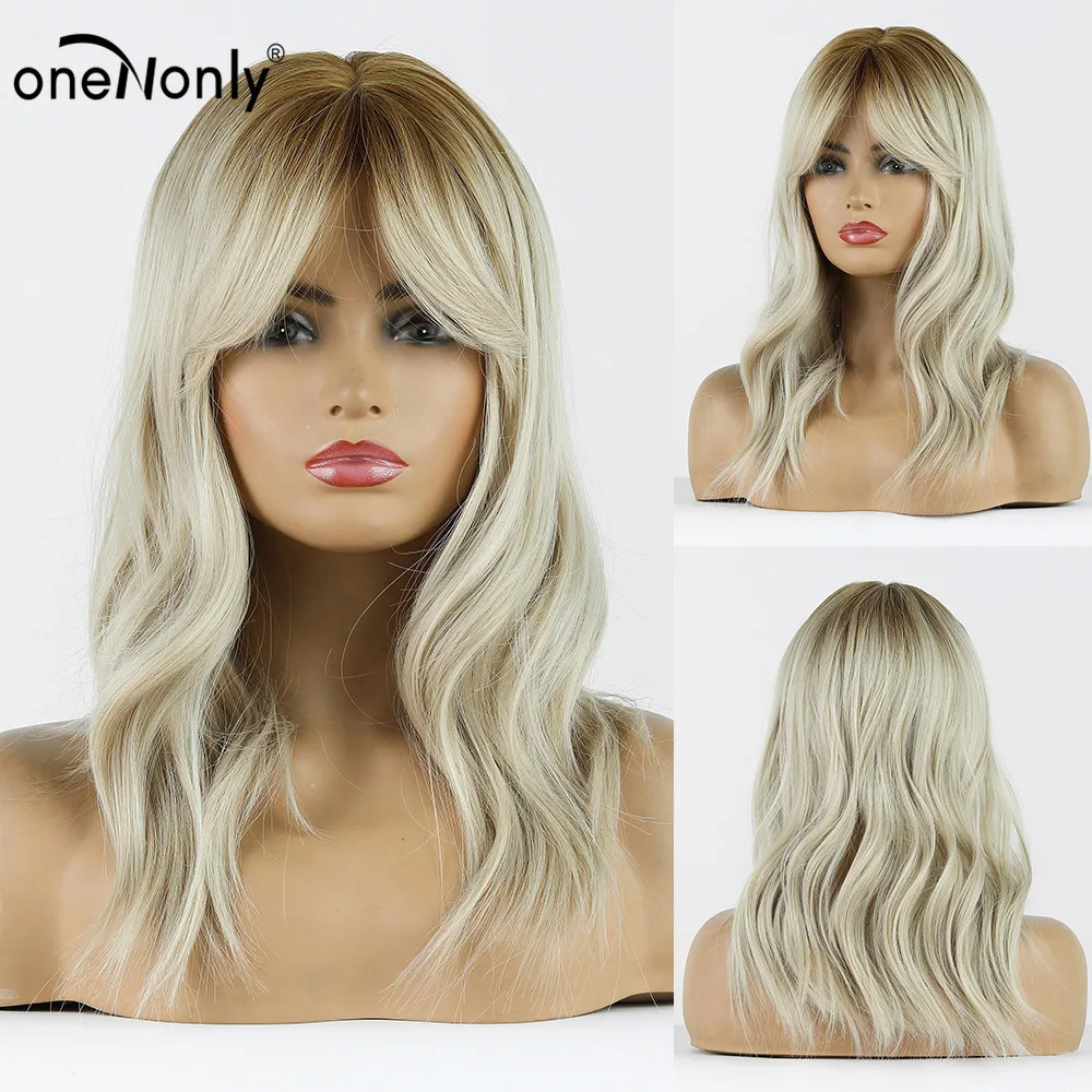 Promo Synthetic Wigs Hair Bangs Blonde Onenonly Women Cosplay Medium-Length Ombre-Light Heat-Resistant mmQKMEE31ko