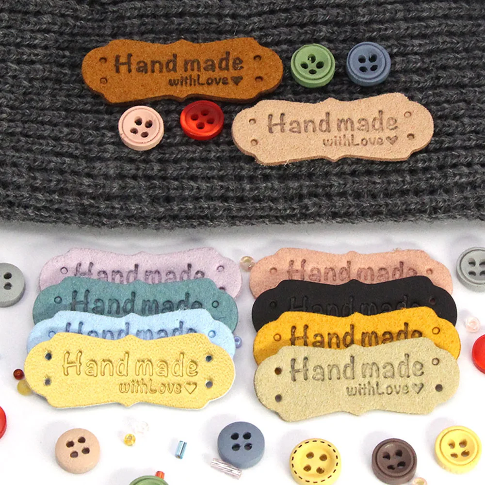 Handmade With Love Labels For Clothes Hand Made Tags Leather Handmade Label  For Hats Blanket Bags Sewing Accessories 20Pcs