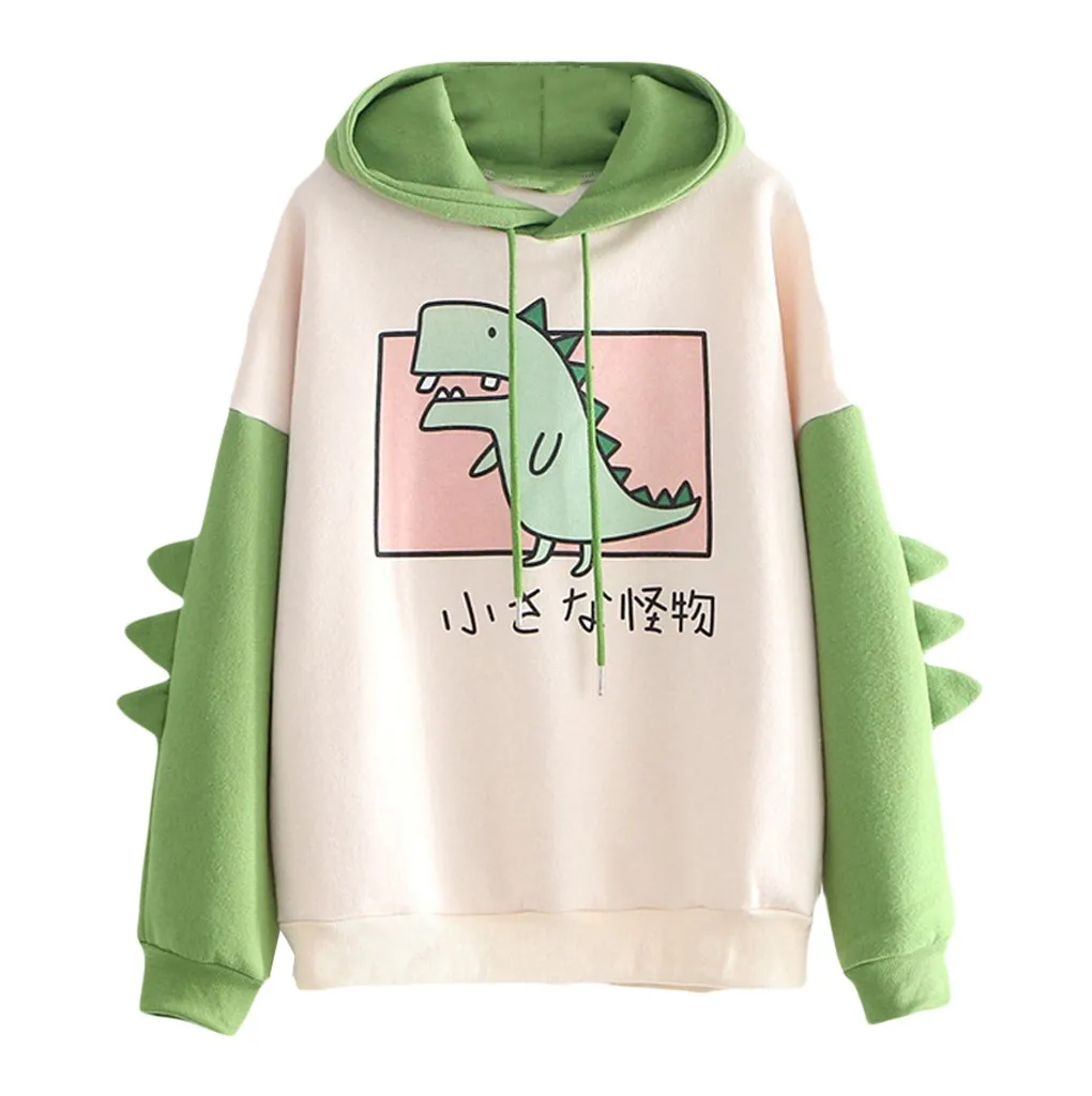 Sudadera con capucha de manga larga para mujer, ropa para Parte Superior Femenina, Casual, con estampado, sudaderas con capucha de dinosaurios, de talla grande