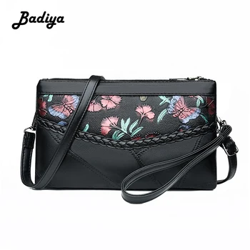 

Fashion Sheepskin Crossbody Bag Patchwork Soft Leather Retro Printing Shoulder Bag Dual Zipper Wristlet Handbag Messenger Bag