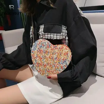 

Fashion Women Heart-shaped Shoulder Bag Woolen Chain Zipper Crossbody Bags Messenger Bags Handbag Crossbody Clutch Small Bag