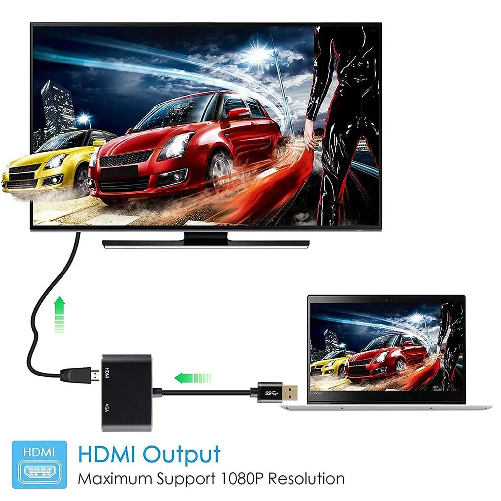 USB 3,0-HDMI VGA 1080P HD 2 в 1 концентратор конвертер для ноутбука HDTV проекторы мониторы HDMI VGA синхронизация выход для Windows7/8/10