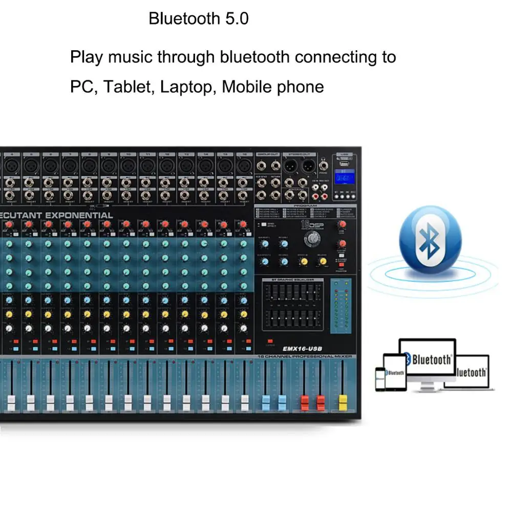 Профессиональный звуковой микшер 16 канальный диджейский с MP3 Bluetooth DSP для
