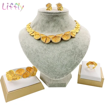 

Turkish Fashion Woman Gold Jewelry Sets Round Necklace Bracelet Earrings Ring Wedding Classic Crystal Jewelry Accessories