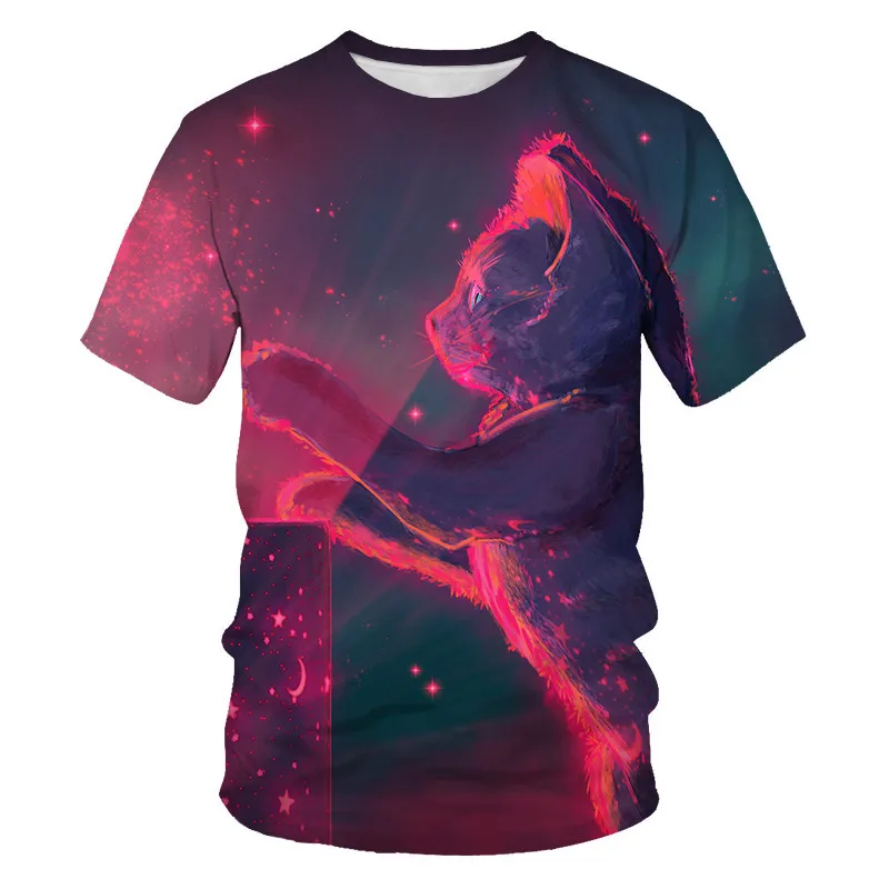 

Beautiful Galaxy Universe Cat 3d Print T shirt Women Spring Summer Short Sleeve Round Neck T-shirt Woman Cute Cartoon Cat Casual Slim Fit T shirts