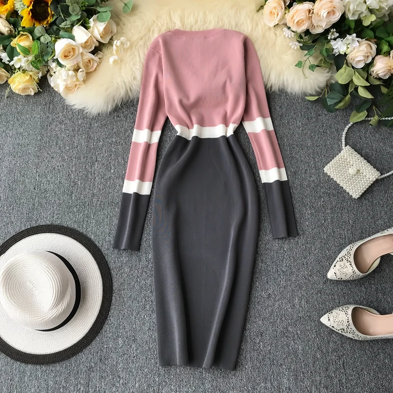 Женское вязаное платье ALPHALMODA осенне зимнее популярного цвета облегающее
