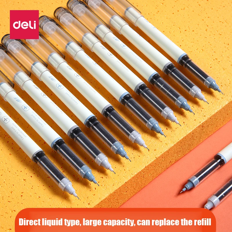 

Deli 1PCS Straight Liquid Water Based Ballpoint Pen Replaceable Core Student Ink Sac Black Signature 0.5mm Needle Type Pen