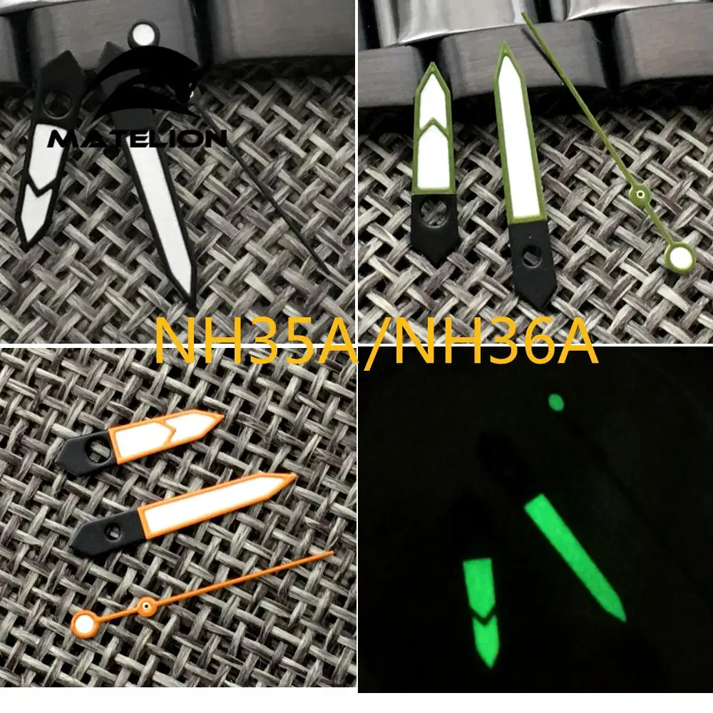

New Arrival Watch Hands Fit For Japan NH35 NH367s26 4r35 7009 Automatic Movement Black/Orange/Olive Color Green Lume