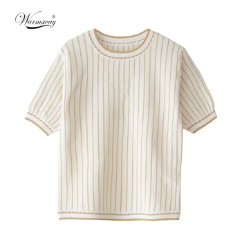 

High Quality Spring Summer 2020 New Women Striped Round Neck Short Sleeve Knitted Top Classic CY-103