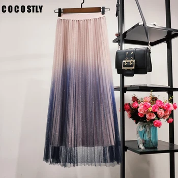 

Summer Gradient Color Tulle Skirt Women 2020 Fashion Patchwork Pleated Skirts Female Tutu Long Skirt Jupe Longue Femme Saias